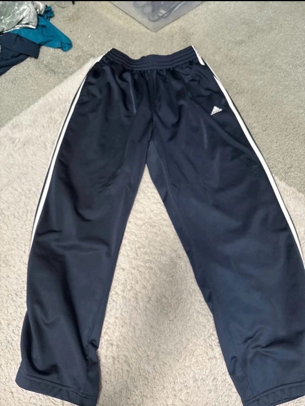 Adidas mens navy Track Pants with White Side Stripes
